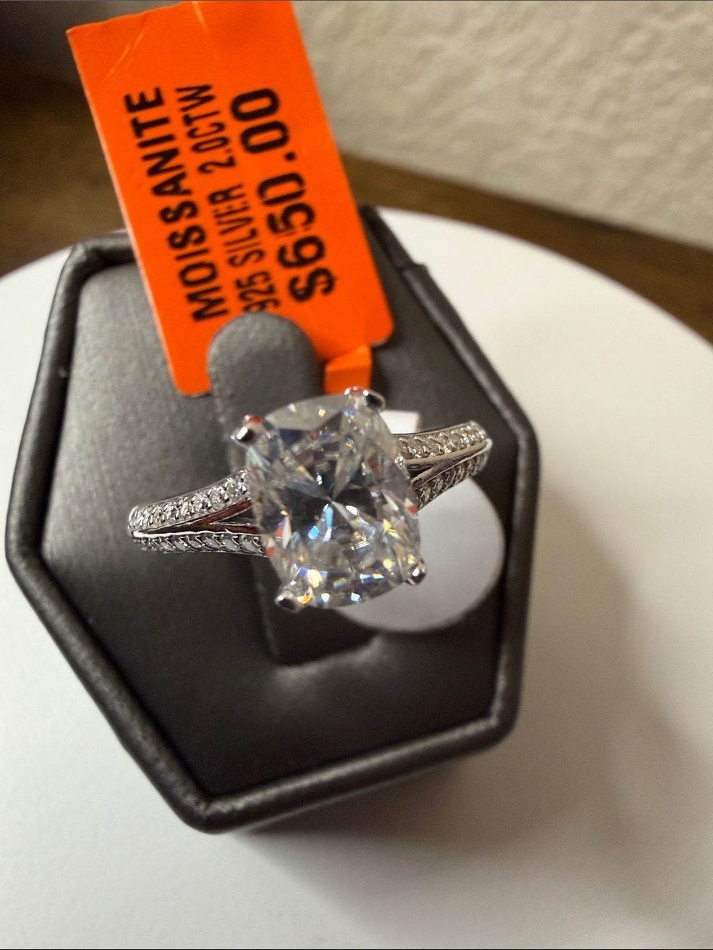 Moissanite Cushion-Cut Solitaire Ring in Sterling Silver